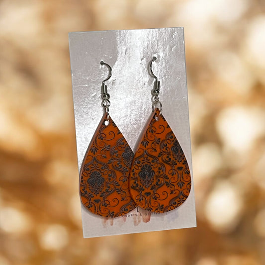 Orange Gothic Victorian Teardrop Earrings