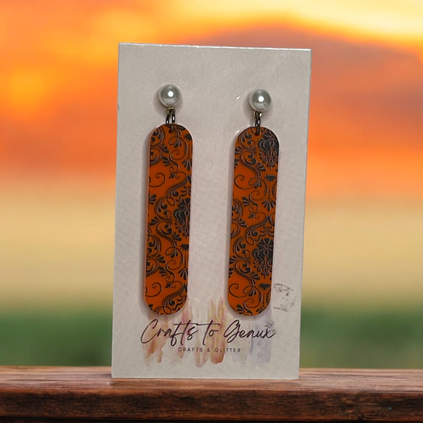 Orange Gothic Victorian Bar Earrings