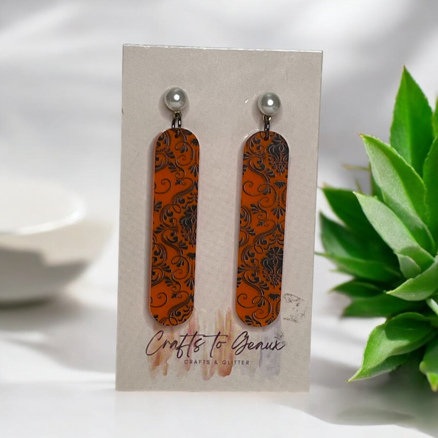 Orange Gothic Victorian Bar Earrings