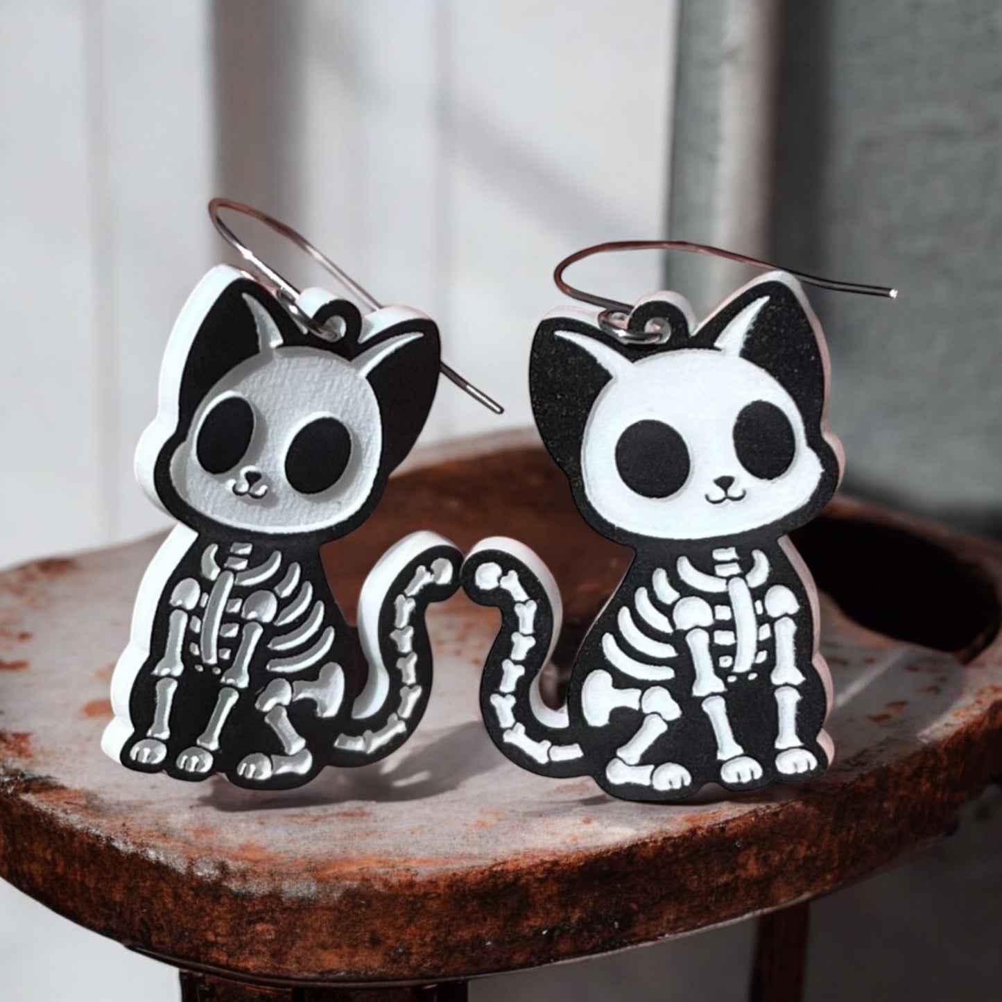 Cat Skeleton Earrings