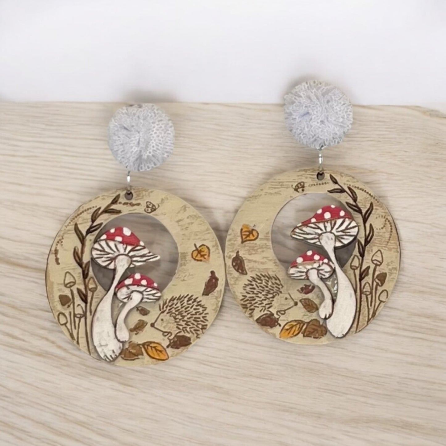 Mushroom + Hedgehog Earrings