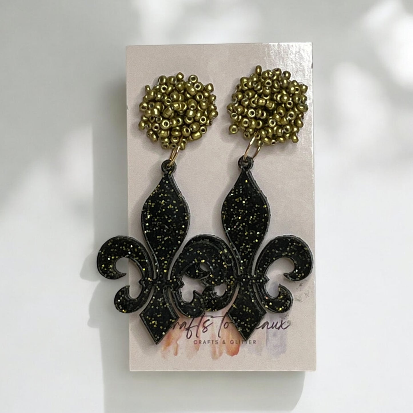 Black and Gold Fleur de lis Earrings