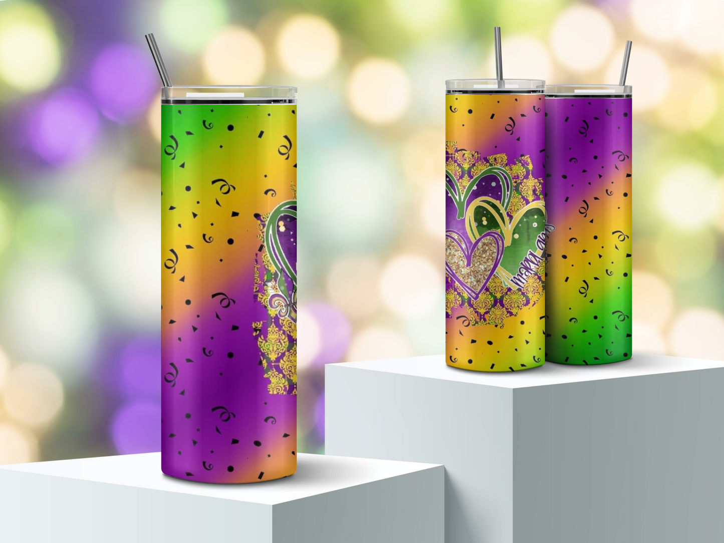 Mardi Gras Heart tumbler