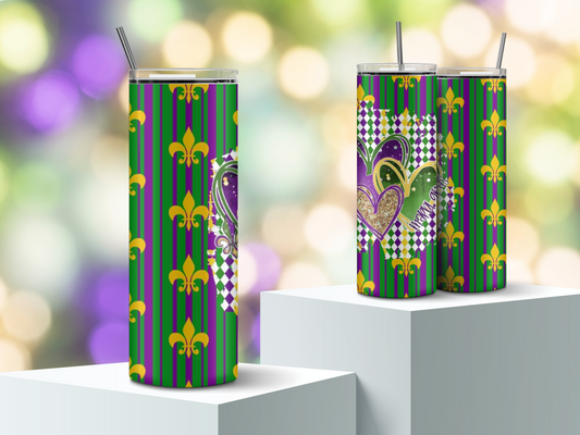 Green Mardi Gras Heart tumbler